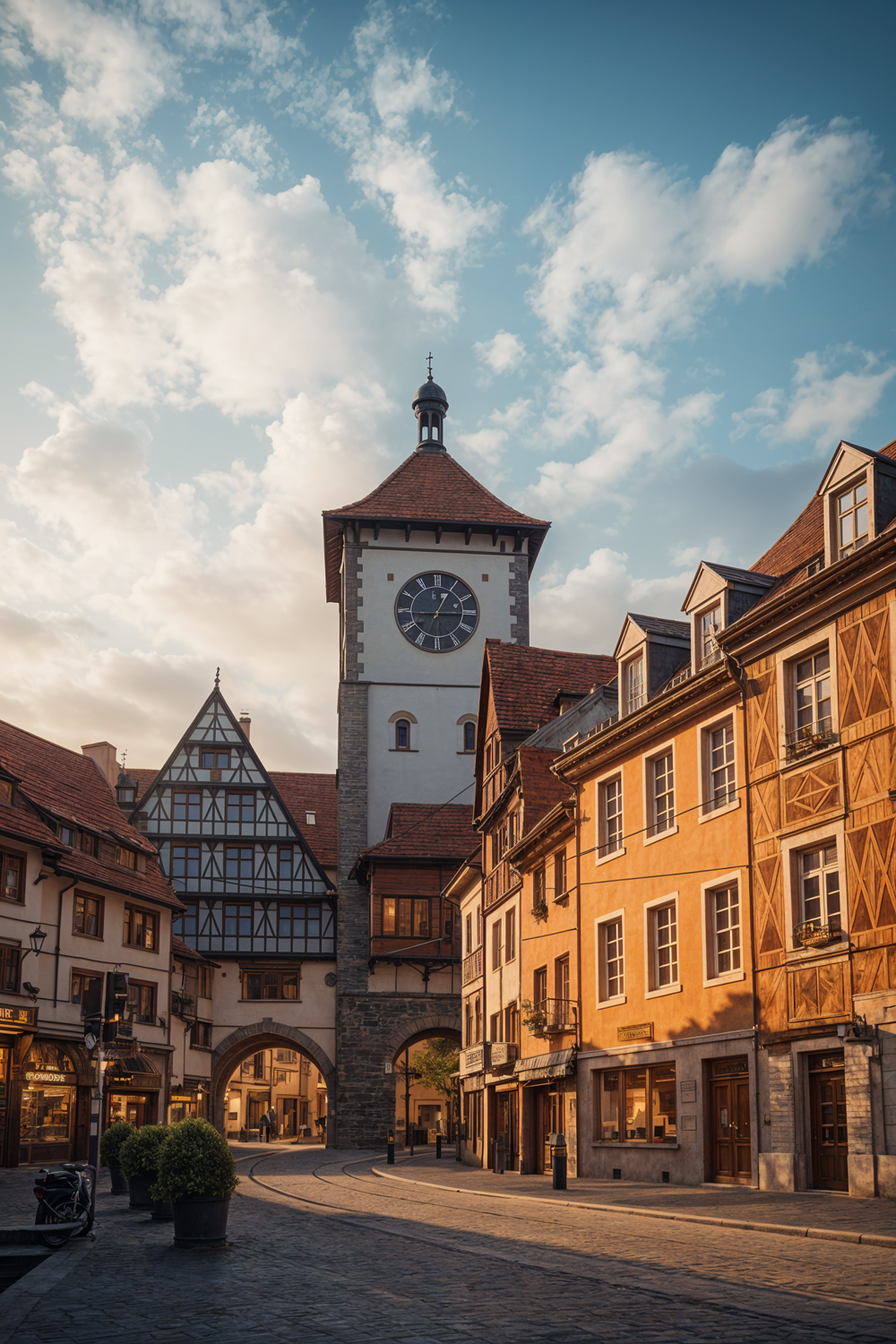 Schwabentor in Freiburg bei Sonnenuntergang